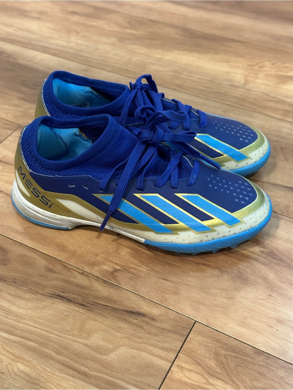 Adidas X Crazyfast League Messi TF Kids Soccer Shoes Blue Gold Size 13K